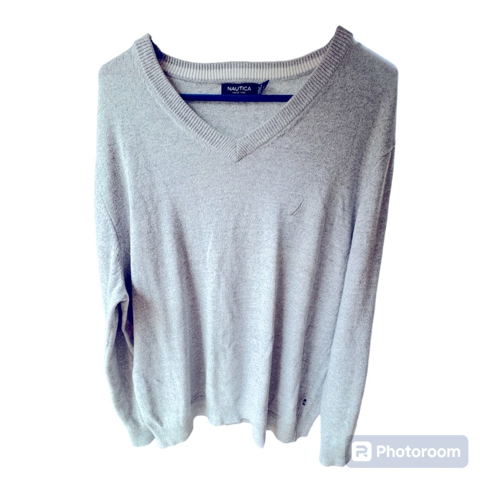 Nautica 100% Cotton‎ Soft Stretchy V-Neck Heather Grey Sweater. Men’s Large. - Picture 2 of 6